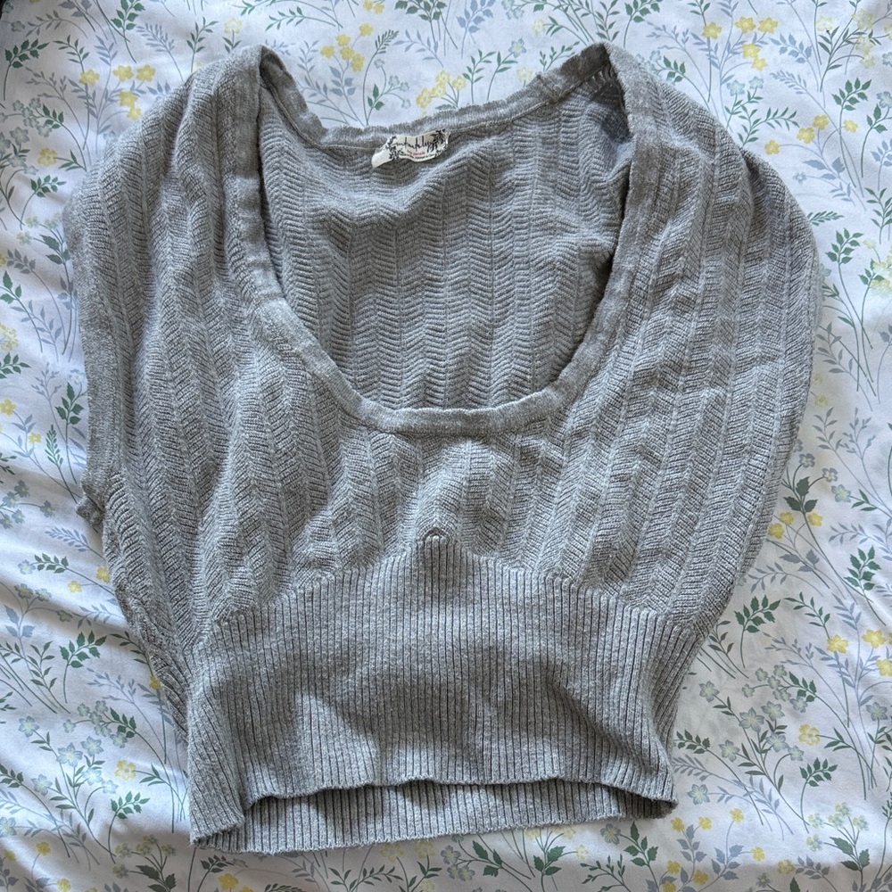 Free People Light Gray Cable Knit Sweater